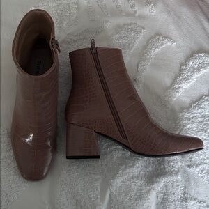 Steve Madden Crocodile-Embossed Ankle Boots - Brown